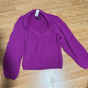 Express Purple V-Neck Sweater with Ribbed Knit, XL, NWT